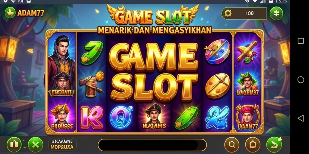 Screenshot gameplay Slot ADAM77 menampilkan gulungan berputar penuh warna.