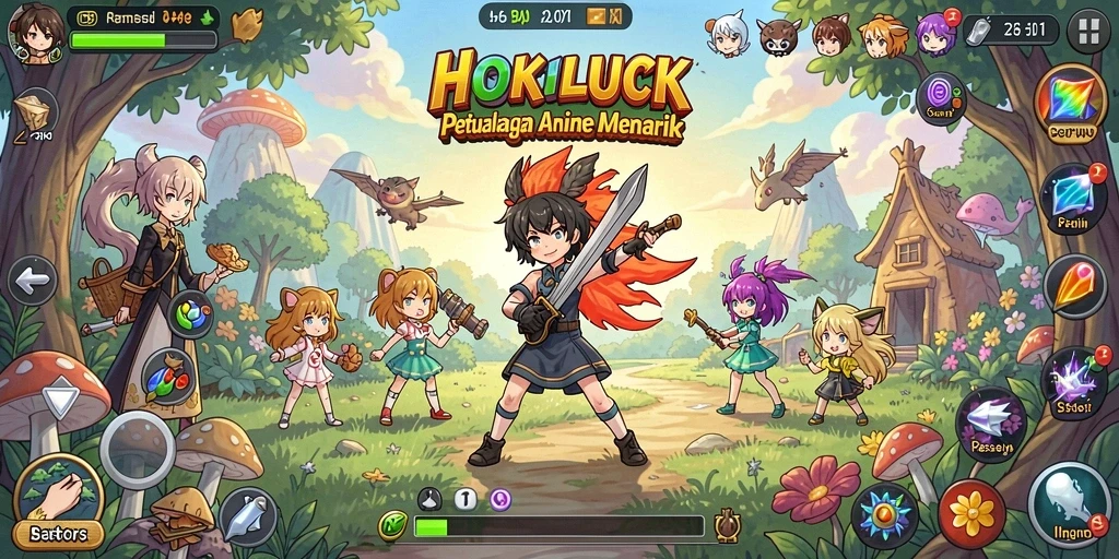 Gameplay HOKILUCK yang menampilkan karakter Anime yang menarik.