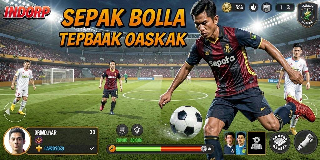 Tampilan gameplay menarik di lapangan sepak bola.