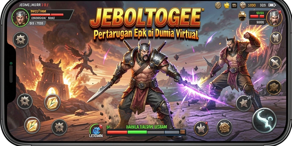 Tangkapan layar utama dari gameplay <strong>JEBOLTOGEL</strong> yang menunjukkan pertarungan seru dan karakter yang beraksi.