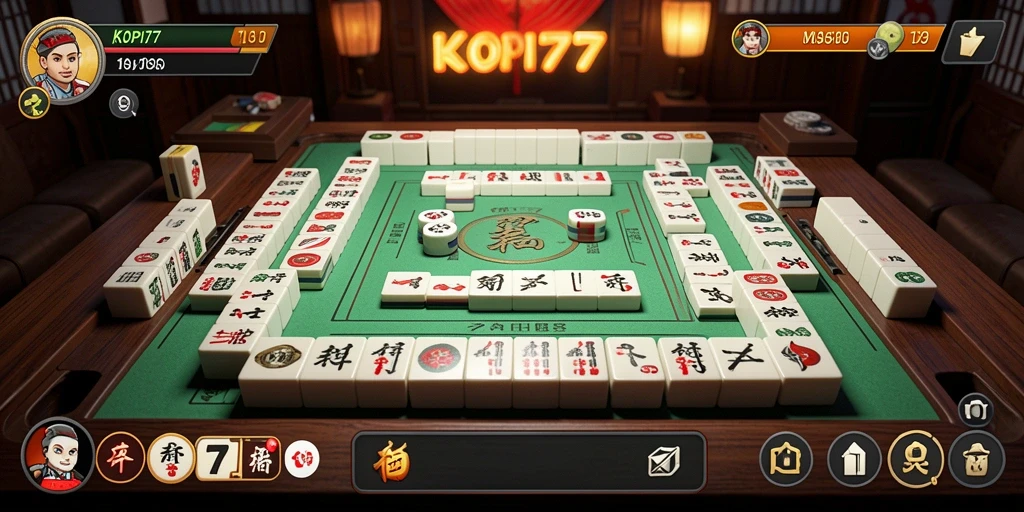 Tampilan gameplay seru KOPI77 saat pemain menyusun ubin Mahjong.