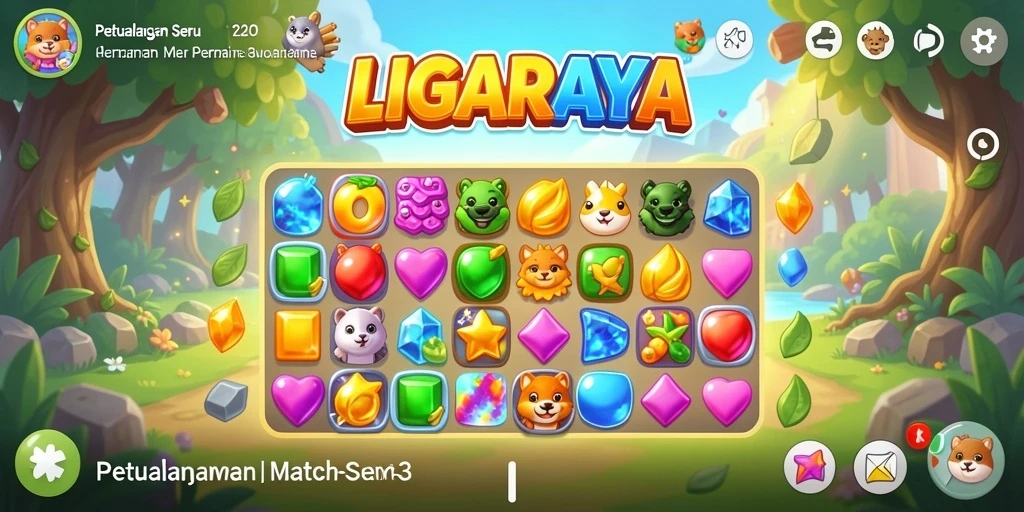 Tampilan gameplay seru di LIGARAYA dengan berbagai level Match-3.