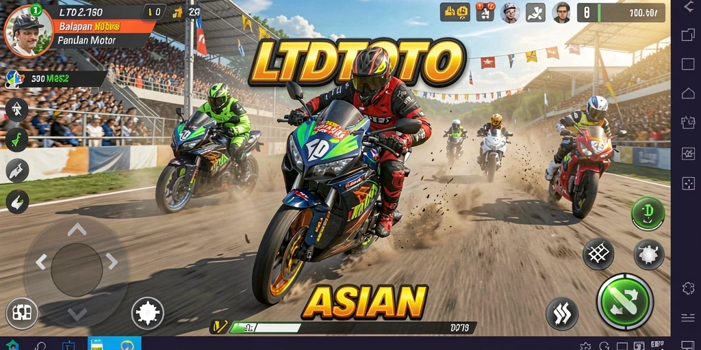 Screenshot LTDTOTO menampilkan action balapan motor yang mendebarkan di lintasan yang menantang.