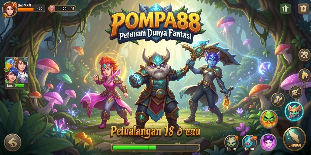 Tangkapan layar dari gameplay POMPA88 yang menampilkan aksi petualangan di dunia fantasi.