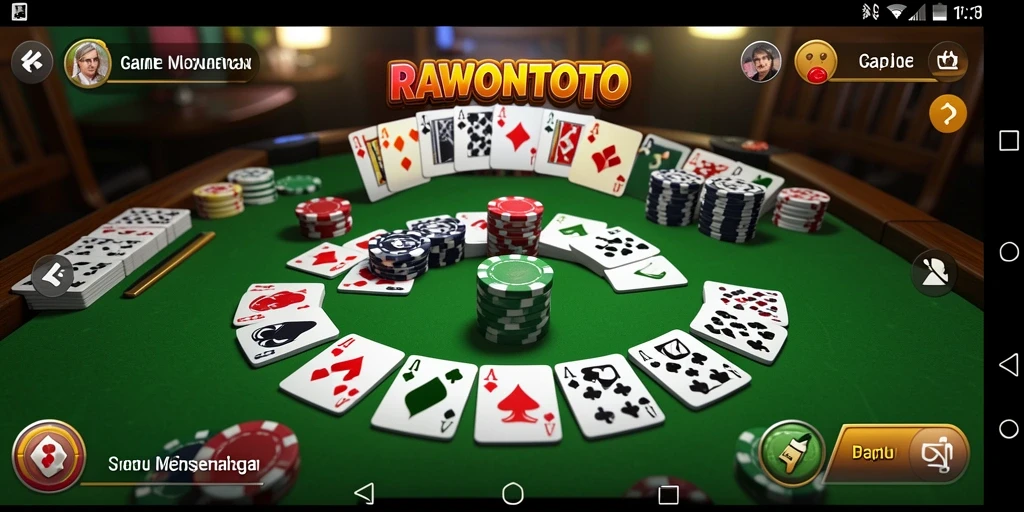 Screenshot gameplay RAWONTOTO yang menunjukkan para pemain bersaing di meja Gaple.