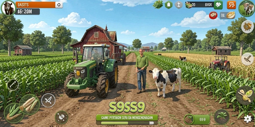 Tampilan menarik gameplay S9S9 saat bertani dan merawat hewan.