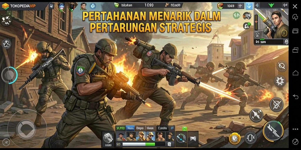 Screenshot permainan TOKOPEDIAVIP menampilkan pertarungan Tower Defense yang seru.